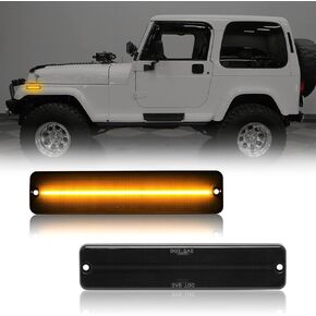 LED Side Marker Lights Replacement Compatible with Wrangler YJ 1987-1995,Amber Yellow Front Fender Bumper Marker Lamps Lights Assembly OE Side Markers Replacement 56001424(Smoked Lens)