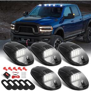 Universal Cab Clearance Light, 5 Pcs 16 LED Roof Top Marker Running Light Compatible with Dodge Ram 2003-2018 1500 2500 3500 4500 5500, Ford F150, GMC, Vans, POV Vehicle (White)