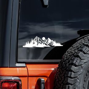 Mountains Silhouette Decal Vinyl Sticker Auto Car Truck Wall Laptop | White | 5.5" x 1.5"