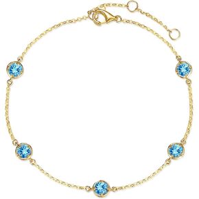 14K Solid Yellow Gold 1 cttw Natural Gemstone Dainty Delicate Petite Station Bracelet Birthstone Fine Jewelry Anniversary Christmas Holiday Gifts For Women, 6+1.2 Inch