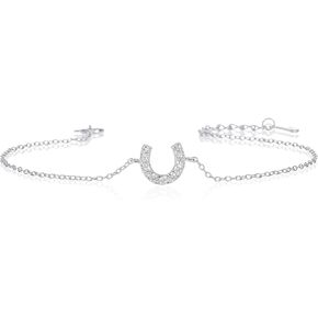 Lucky Horseshoe Bracelets in 925 Sterling Silver for Women, Dainty Silver, Yellow Gold, or Rose Gold Horseshoe Bracelet with Sparkling Cubic Zirconia Stones