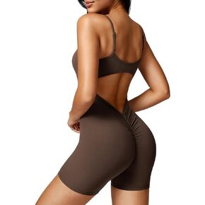 YEOREO Women's Jumpsuit Shorts Sleeveless Workout Romper Lizvette Scoop Neck Backless Bodycon Scrunch Butt One Piece Bodysuit