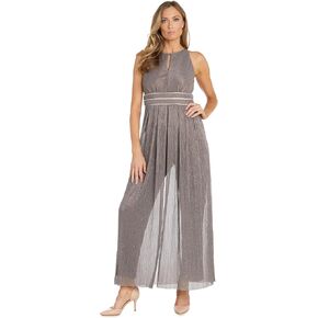R&M Richards Jumpsuit W/Halter Neck, Rhinestone Trimmed Waist & Overlay Skirt