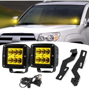 Wsays 2PCS LED Amber Light Pods & Ditch Hood Hinge LED Pod Mount Bracket w/Wiring Kit Compatible with Toyota 4RUNNER 2003-2009