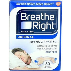 Breathe Right Original Tan Large Drug-Free Nasal Strips for Nasal Congestion Relief, 30 count