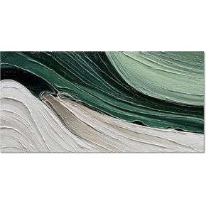 Diathou Art 30x60 inch Hand painted green and white textured oil paintings Large modern abstract canvas art home wall decoration