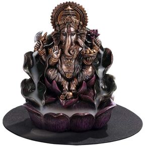 Pacific Giftware Ganesha Sitting on Lotus Backflow Incense Burner Figurine Statue