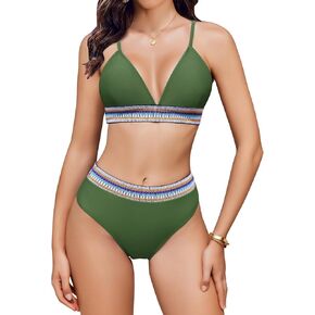 AI'MAGE High Waisted Bikini Sets for Women 2025 Triangle Color Block Two Piece Swimsuits Tummy Control Bathing Suits