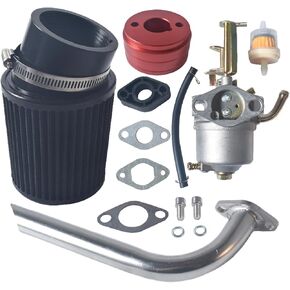 New upgrade Carburetor Carb Black Air Filter Adapter Silvery Exhaust Pipe Stage 2 Kit for 79cc Predator 98cc 3.0HP Coleman Powersports CT100U CC100X Mini Bike Go Kart Motor Engine Performance Parts