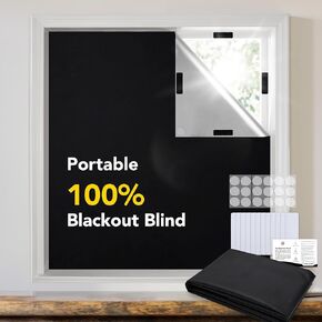 Deconovo 100% Blackout Shades for Windows, Thermal Blinds for Windows, Portable Black Out Window Covers for Baby Nursery, Bedroom, Travel, 1 Piece, Black, 118x57 Inch