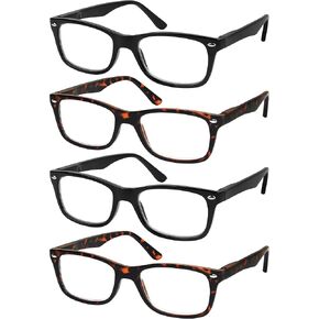 مجموعة نظارات القراءة من Success Eyewear مكونة من 4 نظارات مفصلية زنبركية للقراء ذات جودة سوداء للقراءة للرجال والنساء