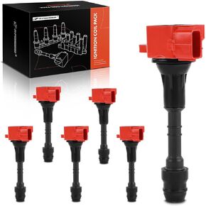 A-Premium (Red) Engine Ignition Coil Pack Compatible with Nissan Altima, Frontier, Murano, Pathfinder, Maxima, NV1500, NV2500, NV3500, Xterra, Quest & Suzuki Equator & Infiniti QX4, I35, 6-PC Set
