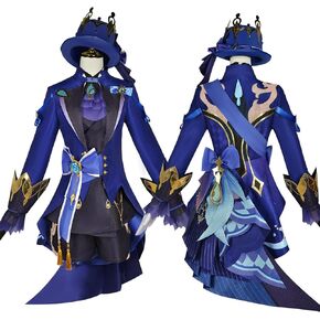 Cos-Animefly Navia Cosplay Costume Genshin Impact Cosplay Fontaine Dress Full Set With Hat Women Girls Halloween Party