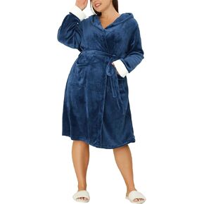 Agnes Orinda Women's Plus Size Nightgown Faux Fur Fleece Hood Color Block Plush Flannel Robe 2023