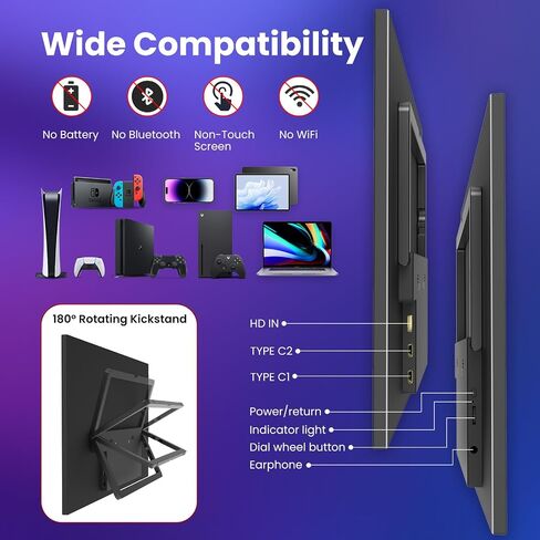 13.3inch OLED Portable Monitor for Laptop, Anti-Glare Ultra-Slim Gaming Monitor,1080P FHD HDR USB-C HDMI Plug&Play External Monitor for Laptop Mac PC Phone Switch PS4/5 Xbox in Saudi Arabia