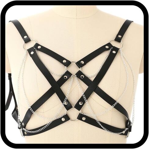 Bodiy Punk Goth سلسلة الجسم حزام تسخير الصدرية للنساء زي حزام الهذيان الملحقات للنساء (أسود) in Kuwait