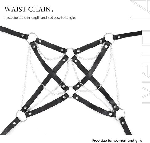Bodiy Punk Goth سلسلة الجسم حزام تسخير الصدرية للنساء زي حزام الهذيان الملحقات للنساء (أسود) in Kuwait
