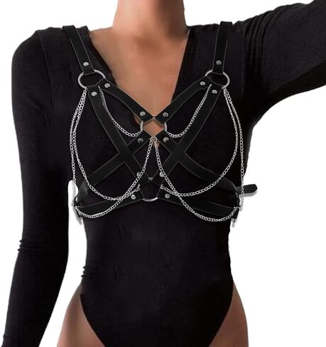 Bodiy Punk Goth سلسلة الجسم حزام تسخير الصدرية للنساء زي حزام الهذيان الملحقات للنساء (أسود) in Kuwait