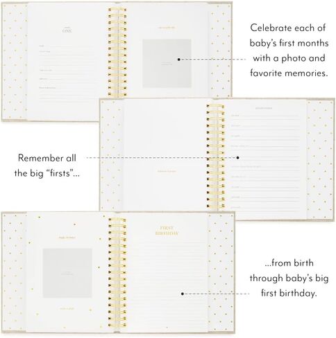 كتاب Sugar Paper Baby Book، غطاء قماش منقط صغير باللونين الأسود والكريمي، كتاب ذكريات موجه لالتقاط الصور والتذكارات من السنة الأولى لطفلك in Saudi Arabia