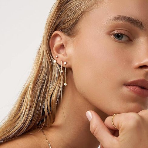 3 Pairs Earrings Set for Multiple Piercings, Gold Stackable Earrings for Women, Gold Studs Hoop Earrings Stack, Gold Dangle Earrings Set, CZ Earrings Hypoallergenic for Sensitive Ears, Gift in Kuwait