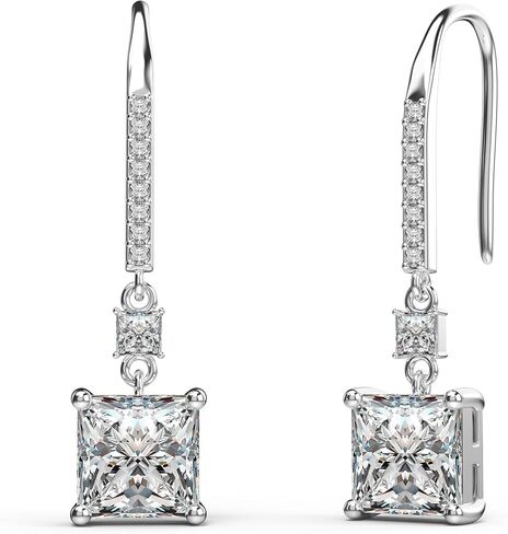18K White Gold Plated Sterling Silver Square Princess Cut Cubic Zirconia Dangle Earrings for Women Square CZ Diamond Drop Dangling Earrings for Women Mom Hypoallergenic in Kuwait
