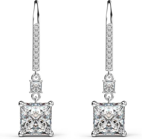 18K White Gold Plated Sterling Silver Square Princess Cut Cubic Zirconia Dangle Earrings for Women Square CZ Diamond Drop Dangling Earrings for Women Mom Hypoallergenic in Kuwait