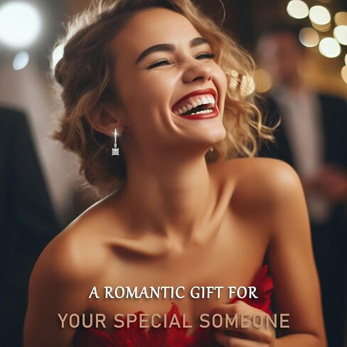 18K White Gold Plated Sterling Silver Square Princess Cut Cubic Zirconia Dangle Earrings for Women Square CZ Diamond Drop Dangling Earrings for Women Mom Hypoallergenic in Kuwait