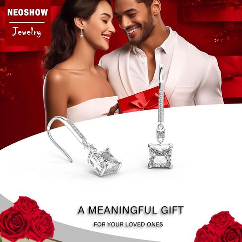 18K White Gold Plated Sterling Silver Square Princess Cut Cubic Zirconia Dangle Earrings for Women Square CZ Diamond Drop Dangling Earrings for Women Mom Hypoallergenic in Kuwait
