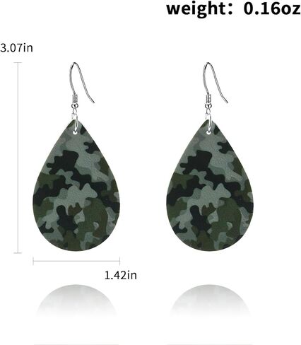 Camo Earrings for Women,Camouflage Leather Dangle Earrings Cool Lightweight Teardrop Green Camouflage Leather Drop Earrings in Kuwait