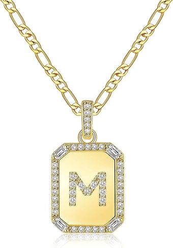 Btysun Gold Initial Necklaces for Women,Letter Necklace for Women Girls,Rectangle Necklace with Letters Monogram 18K Gold Plated Alhpabets 26 Pendant Womens Necklace Christmas Jewelry in Saudi Arabia