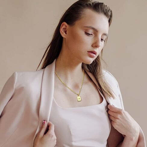Btysun Gold Initial Necklaces for Women,Letter Necklace for Women Girls,Rectangle Necklace with Letters Monogram 18K Gold Plated Alhpabets 26 Pendant Womens Necklace Christmas Jewelry in Saudi Arabia