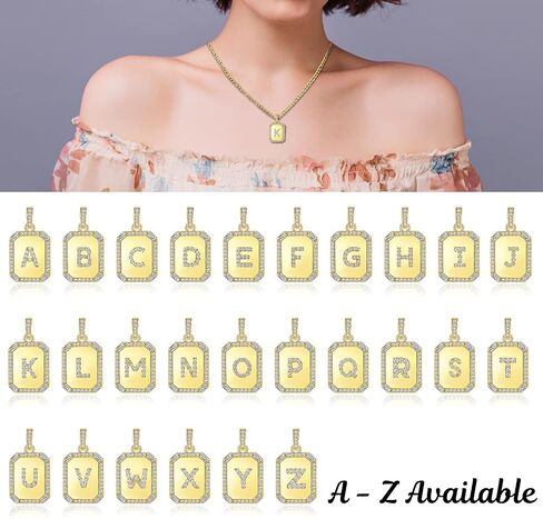 Btysun Gold Initial Necklaces for Women,Letter Necklace for Women Girls,Rectangle Necklace with Letters Monogram 18K Gold Plated Alhpabets 26 Pendant Womens Necklace Christmas Jewelry in Saudi Arabia