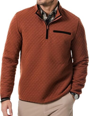 Men's Fall Quarter Zip Long Sleeve Quilted Sweatshirts Mock Neck Color Block Casual Pullover Sweaters in Kuwait