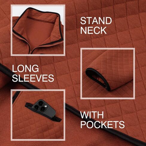 Men's Fall Quarter Zip Long Sleeve Quilted Sweatshirts Mock Neck Color Block Casual Pullover Sweaters in Kuwait