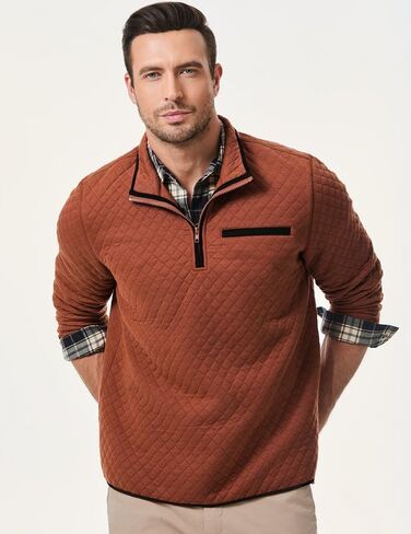 Men's Fall Quarter Zip Long Sleeve Quilted Sweatshirts Mock Neck Color Block Casual Pullover Sweaters in Kuwait