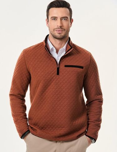 Men's Fall Quarter Zip Long Sleeve Quilted Sweatshirts Mock Neck Color Block Casual Pullover Sweaters in Kuwait