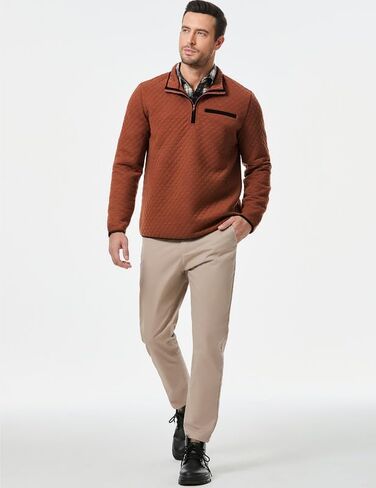 Men's Fall Quarter Zip Long Sleeve Quilted Sweatshirts Mock Neck Color Block Casual Pullover Sweaters in Kuwait