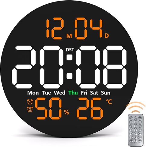 Digital Wall Clock with Remote Control, 10" LED Clock with Large Display, Modern Electric Wall Clock for Classroom, Office, Auto-Dimming with Temperature, Humidity, Timer, DST, LED Wall decor(Orange) in Saudi Arabia