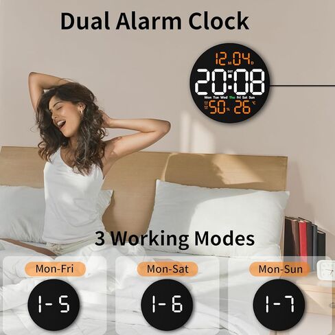 ساعة حائط رقمية مع جهاز تحكم عن بعد، ساعة LED مقاس 10 بوصات مع شاشة عرض كبيرة، ساعة حائط كهربائية حديثة للفصل الدراسي والمكتب، تعتيم تلقائي مع درجة الحرارة والرطوبة والمؤقت والتوقيت الصيفي وديكور حائط LED (برتقالي) in Kuwait