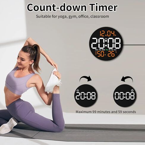 ساعة حائط رقمية مع جهاز تحكم عن بعد، ساعة LED مقاس 10 بوصات مع شاشة عرض كبيرة، ساعة حائط كهربائية حديثة للفصل الدراسي والمكتب، تعتيم تلقائي مع درجة الحرارة والرطوبة والمؤقت والتوقيت الصيفي وديكور حائط LED (برتقالي) in Kuwait