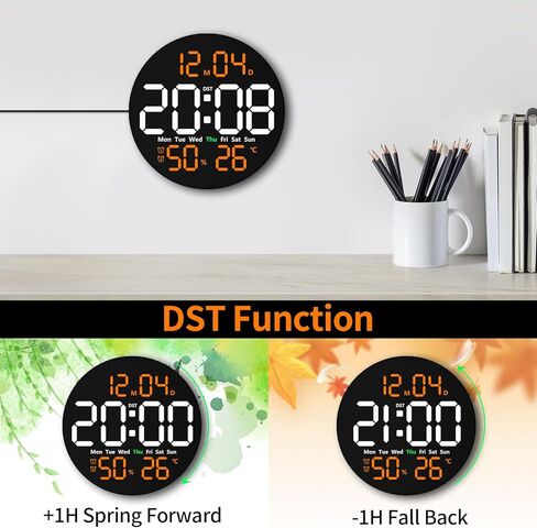 Digital Wall Clock with Remote Control, 10" LED Clock with Large Display, Modern Electric Wall Clock for Classroom, Office, Auto-Dimming with Temperature, Humidity, Timer, DST, LED Wall decor(Orange) in Saudi Arabia