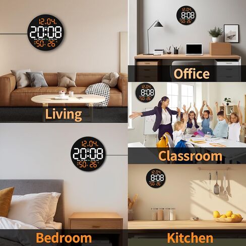 ساعة حائط رقمية مع جهاز تحكم عن بعد، ساعة LED مقاس 10 بوصات مع شاشة عرض كبيرة، ساعة حائط كهربائية حديثة للفصل الدراسي والمكتب، تعتيم تلقائي مع درجة الحرارة والرطوبة والمؤقت والتوقيت الصيفي وديكور حائط LED (برتقالي) in Kuwait