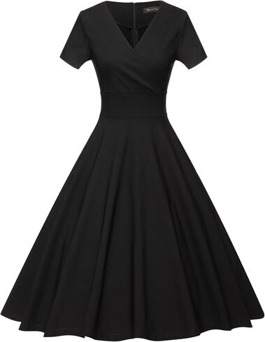 GownTown Vintage Dresses Short Sleeves Cocktail Swing Dress Wrap Top Dress with Pockets in Kuwait