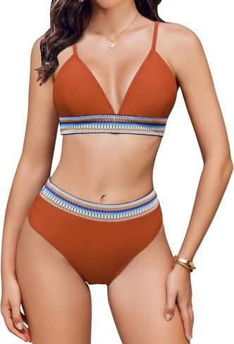 AI'MAGE High Waisted Bikini Sets for Women 2025 Triangle Color Block Two Piece Swimsuits Tummy Control Bathing Suits in Saudi Arabia