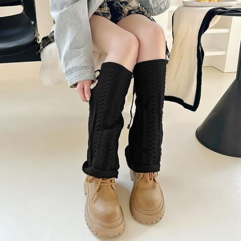 YELAIVP Kawaii Leg Warmers Y2K Knit Lace up Leg Warmers Cute Japanese Harajuku Lolita Leg Warmers for Women Girls in Kuwait
