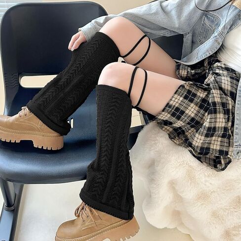 YELAIVP Kawaii Leg Warmers Y2K Knit Lace up Leg Warmers Cute Japanese Harajuku Lolita Leg Warmers for Women Girls in Kuwait
