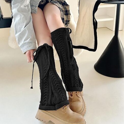 YELAIVP Kawaii Leg Warmers Y2K Knit Lace up Leg Warmers Cute Japanese Harajuku Lolita Leg Warmers for Women Girls in Kuwait