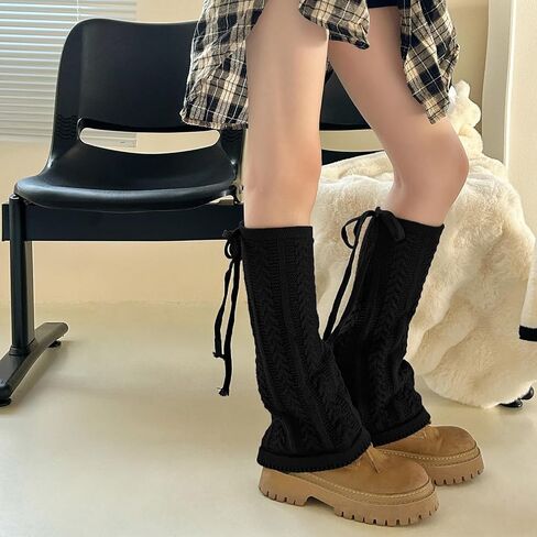 YELAIVP Kawaii Leg Warmers Y2K Knit Lace up Leg Warmers Cute Japanese Harajuku Lolita Leg Warmers for Women Girls in Kuwait