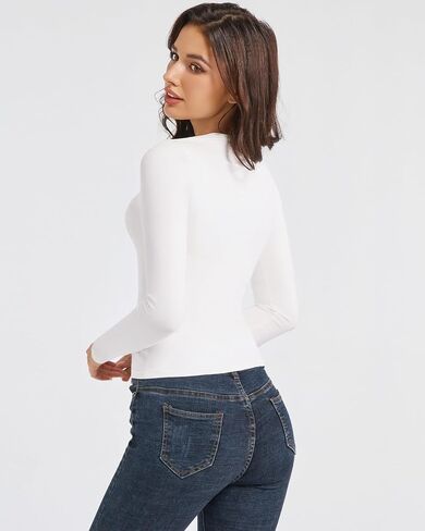 Long Sleeve Shirts for Women Basic T Shirts Crewneck Y2K Crop Tops Going Out Womens Shirts Tops Stretchy Slim Tee White in Saudi Arabia