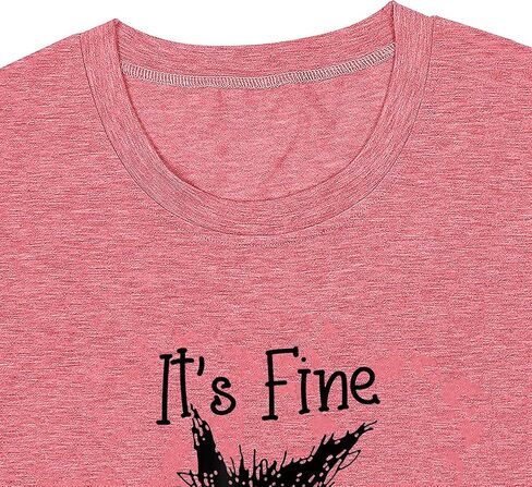 It's Fine I'm Fine Everything is Fine Funny Cat Printed T-Shirt for Women Short Sleeve in Kuwait